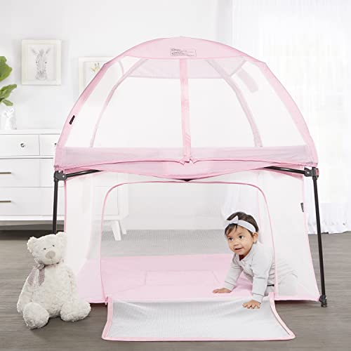 Dream On Me Ziggy Square Playpen with Canopy | Baby Playpen | Portable and Lightweight | Playpen for Babies and Toddler | Pink