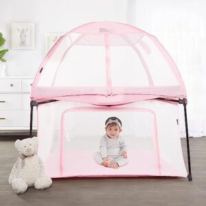 Dream On Me Ziggy Square Playpen with Canopy | Baby Playpen | Portable and Lightweight | Playpen for Babies and Toddler | Pink