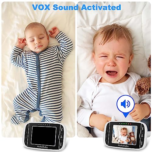 HelloBaby Video Baby Monitor with Camera and Audio - 3.2Inch Baby Camera Monitor IPS Display, Baby Monitor No WiFi, Two-Way Audio, VOX Mode, Infrared Night Vision, Temperature Monitoring, Lullaby