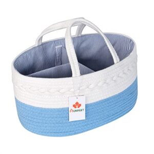 large baby diaper caddy organizer blue 100% cotton rope basket nursery storage bin portable for changing table/car hanging travel bag tote newborn registry must have baby boy shower gift basket