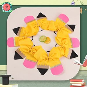 Back to School Pencil Cheer Hair Bows, Oaoleer 6PCS Grosgrain Ribbon Yellow Pencil Bows Gifts Decorations for Girls Toddler Kids Kindergarten 1st 2nd 3rd 4th 5th Grade (Pencil Bows Elastic Band)