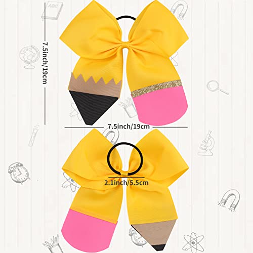 Back to School Pencil Cheer Hair Bows, Oaoleer 6PCS Grosgrain Ribbon Yellow Pencil Bows Gifts Decorations for Girls Toddler Kids Kindergarten 1st 2nd 3rd 4th 5th Grade (Pencil Bows Elastic Band)