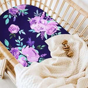 Baby Changing Pad Cover and Bassinet Sheet Girl,Diaper Changing Mat Cover Newborn Sheet Purlple Flower