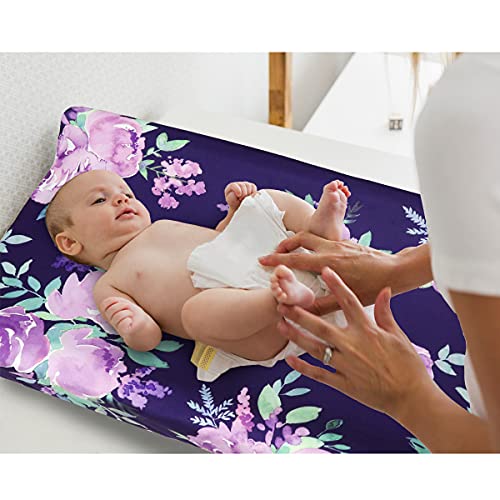 Baby Changing Pad Cover and Bassinet Sheet Girl,Diaper Changing Mat Cover Newborn Sheet Purlple Flower
