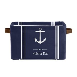 navy blue nautical anchor personalized storage bins,foldable baskets organizer with handle for nursery pet toy clothes box 1 pack