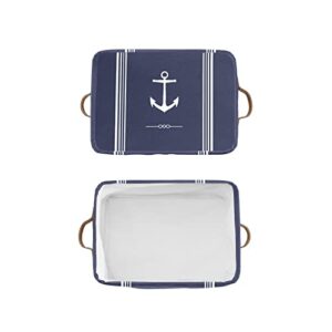 Navy Blue Nautical Anchor Personalized Storage Bins,Foldable Baskets Organizer with Handle for Nursery Pet Toy Clothes Box 1 Pack