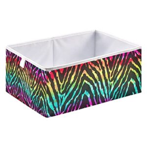 rainbow zebra print storage basket storage bin rectangular collapsible nursery baskets foldable fabric cube organizer for makeup closet bathroom bedroom