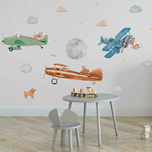 Lipastick Large Airplane Wall Decals for Kids - Premium Kids Wall Stickers Aircrafts - Creative Nursery Wall Decal for children's room, bedrooms - Plane Baby Nursery Wall Decor - Large Vinyl Wall Decal S Size (S, 15082113)