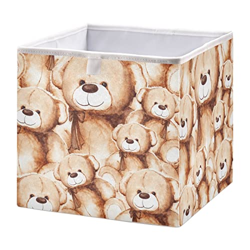 RunningBear Lovely Teddy Bear Storage Basket Storage Bin Square Collapsible Nursery Hamper Toy Storage Box Organizer for Makeup Closet Bathroom Bedroom