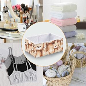 RunningBear Lovely Teddy Bear Storage Basket Storage Bin Square Collapsible Nursery Hamper Toy Storage Box Organizer for Makeup Closet Bathroom Bedroom