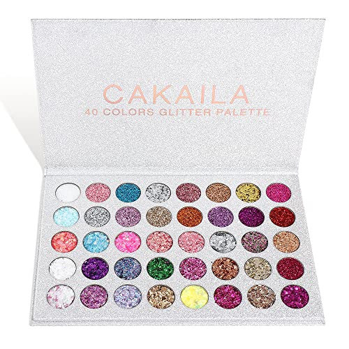 MEICOLY Glitter Eyeshadow Palette, 40 Colors Pressed Pigmented Mineral Ultra Shimmer Sequined Face Paint Glitter Palette, Self Adhesive Glitter Glue Pallete Eye Shadow Make up Pallets for Women