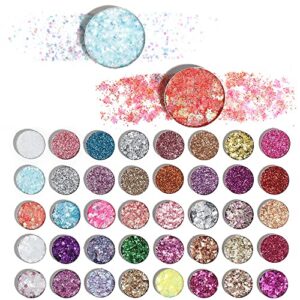 MEICOLY Glitter Eyeshadow Palette, 40 Colors Pressed Pigmented Mineral Ultra Shimmer Sequined Face Paint Glitter Palette, Self Adhesive Glitter Glue Pallete Eye Shadow Make up Pallets for Women