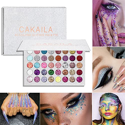 MEICOLY Glitter Eyeshadow Palette, 40 Colors Pressed Pigmented Mineral Ultra Shimmer Sequined Face Paint Glitter Palette, Self Adhesive Glitter Glue Pallete Eye Shadow Make up Pallets for Women