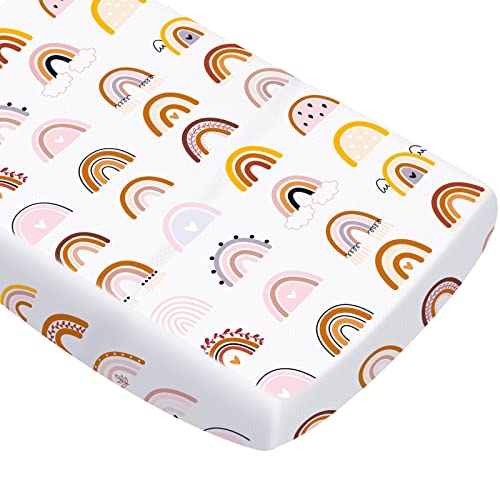 Changing Pad Cover, Boho Rainbow Change Table Pad Covers, Soft and Light Bassinet Pad, Stretchy Changing Table Sheets for Boys and Girls Baby Cradle Mattress