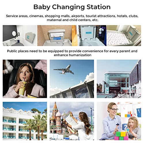 KSITEX Baby Changing Station,Wall Mounted Diaper Changing Tables Fold Up Changer Station Commercial Malls/Hotels/Airports