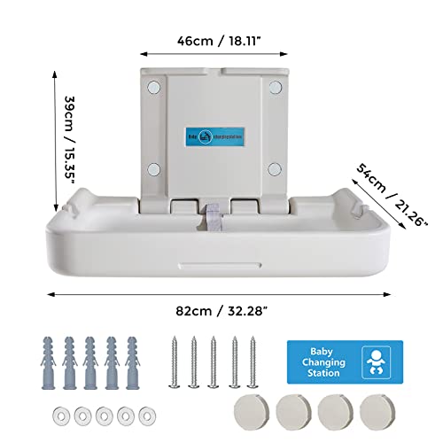 KSITEX Baby Changing Station,Wall Mounted Diaper Changing Tables Fold Up Changer Station Commercial Malls/Hotels/Airports