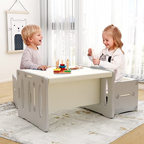 Benarita Kids Table and 2 Chairs Set, Plastic Activity Table for Toddler Reading, Arts, Crafts, Homework, Montessori Furniture with Storage Space for Playroom Snack Time, Gift for Boys & Girls