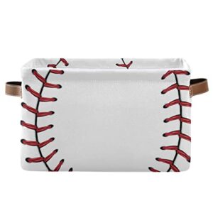 Softball Baseball Nursery Bins Toy Canvas Storage Basket Box Collapsible Clothes Laundry Hamper with Handles for Home Closet Toys Organizer 1 Pcs