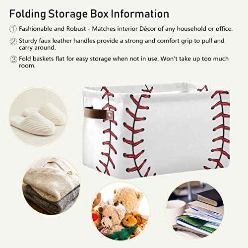 Softball Baseball Nursery Bins Toy Canvas Storage Basket Box Collapsible Clothes Laundry Hamper with Handles for Home Closet Toys Organizer 1 Pcs