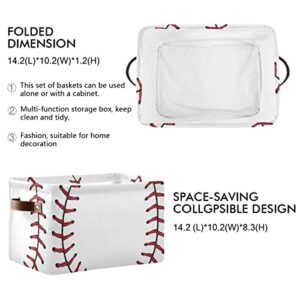 Softball Baseball Nursery Bins Toy Canvas Storage Basket Box Collapsible Clothes Laundry Hamper with Handles for Home Closet Toys Organizer 1 Pcs