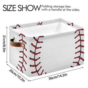 Softball Baseball Nursery Bins Toy Canvas Storage Basket Box Collapsible Clothes Laundry Hamper with Handles for Home Closet Toys Organizer 1 Pcs