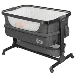 SKIH Baby Bedside Sleeper,Baby Bassinets,Quick Assemble Travel Bassinet with Storage Basket,Portable Baby Crib for Safe Co-Sleeping,Adjustable Baby Playard for Infant Newborn(Charcoal Grey)