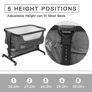 SKIH Baby Bedside Sleeper,Baby Bassinets,Quick Assemble Travel Bassinet with Storage Basket,Portable Baby Crib for Safe Co-Sleeping,Adjustable Baby Playard for Infant Newborn(Charcoal Grey)