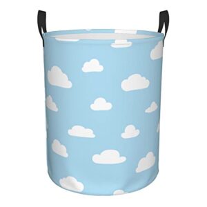 round laundry hamper white clouds cartoon blue storage basket waterproof coating organizer bin for nursery clothes toys medium