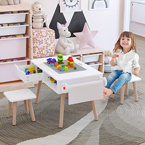 PIAOMTIEE Upgraded Kids Art Table and Chair Set, 2-in-1 Multi Activity Table Set w/Detachable Tabletop for Toddlers Crafts, Drawing, Reading, Playroom, Lego Table with Storage, Gift for Boy & Girl