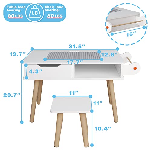 PIAOMTIEE Upgraded Kids Art Table and Chair Set, 2-in-1 Multi Activity Table Set w/Detachable Tabletop for Toddlers Crafts, Drawing, Reading, Playroom, Lego Table with Storage, Gift for Boy & Girl