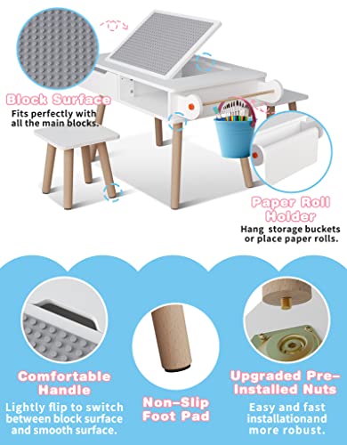 PIAOMTIEE Upgraded Kids Art Table and Chair Set, 2-in-1 Multi Activity Table Set w/Detachable Tabletop for Toddlers Crafts, Drawing, Reading, Playroom, Lego Table with Storage, Gift for Boy & Girl