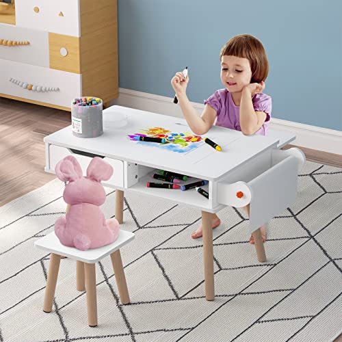 PIAOMTIEE Upgraded Kids Art Table and Chair Set, 2-in-1 Multi Activity Table Set w/Detachable Tabletop for Toddlers Crafts, Drawing, Reading, Playroom, Lego Table with Storage, Gift for Boy & Girl