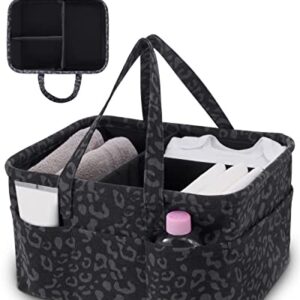 The Blissful Bump Diaper Caddy Organizer, Storage Basket, Caddy organizer with Handle, Baby Organizer for Nursery -Modern Diaper Basket for Boy, Girl, Charcoal Gray Leopard Print