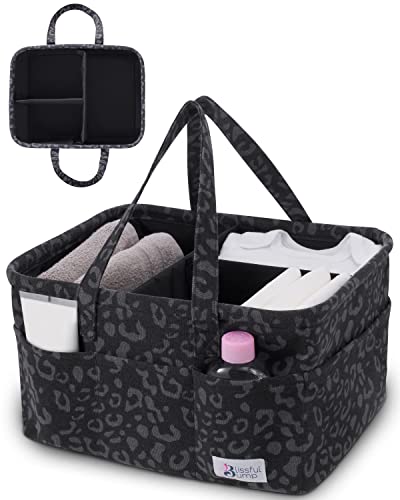 The Blissful Bump Diaper Caddy Organizer, Storage Basket, Caddy organizer with Handle, Baby Organizer for Nursery -Modern Diaper Basket for Boy, Girl, Charcoal Gray Leopard Print