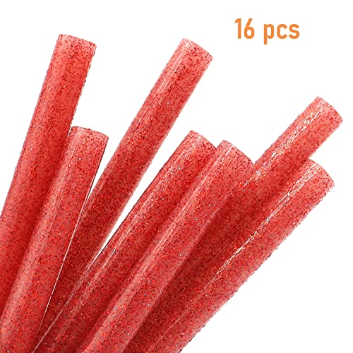 FOCMKEAS 16 PCS Mini Hot Glue Sticks 0.27" Dia. x 3.94" Long Hot Melt Glue Gun Sticks All Purpose Adhesive for Multi-Temp Hot Glue Gun Glue DIY Work， Glitter Red