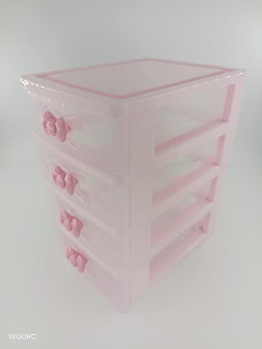 WQURC Lovely Pink Receiving Storage Cabinets Box With Multi-layers And Pink Bowknot Handle (Four layers (7.06 x 5.22 x 8.05 inches))