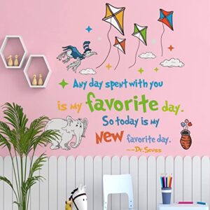 Buiory Removable Colorful Dr. Seuss Inspirational Quotes Wall Decal Learning Education Saying Wall Stickers Motivational Lettering Wall art Decor for Kids Teens Bedroom Study room Nursery Classroom (Any day spent)