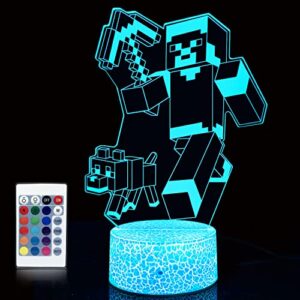 night light for kids games characters 3d illusion lamp16 colors changing with remote, kids bedroom bedside decor lights as christmas birthday gifts for boys girls fans