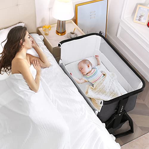 Sailnovo Baby Bassinets Bedside Sleeper Bedside Bassinet for Baby/Newborn, Baby Bedside Sleeper with Washable Mattress and Storage Basket, Safe Co-Sleeping Bedside Crib with Adjustable Height