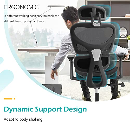 BNEHS Office Chair Ergonomic,Branch Mesh Chair for Heavy People with Slide Seat, Executive Desk Chair for Back Pain with Adjustable Headrest,Black