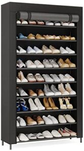 10 tier shoes rack with cover, shoes racks organizer for closet, black vertical shoe shelf for entryway,50 pair large shoe stand, non-woven shoe storage cabinet