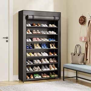 10 Tier Shoes Rack with Cover, Shoes Racks Organizer for Closet, Black Vertical Shoe Shelf for Entryway,50 Pair Large Shoe Stand, Non-Woven Shoe Storage Cabinet