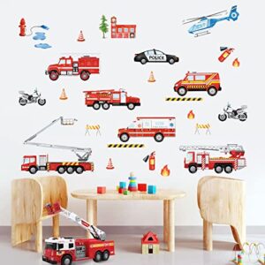 wondever fire trucks wall stickers transportation firefighter vehicle peel and stick wall art decals for kids boys bedroom baby nursery