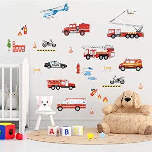 wondever Fire Trucks Wall Stickers Transportation Firefighter Vehicle Peel and Stick Wall Art Decals for Kids Boys Bedroom Baby Nursery