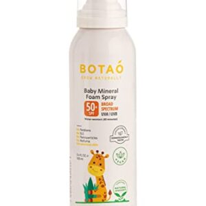 BOTAO BABY’S MINERAL SUNSCREEN FOAM SPRAY: SPF50 Broad Spectrum UVA UVB, Babies or Toddlers Sunburn Protection, Zinc Oxide, 3.4 Oz (1-Pack)