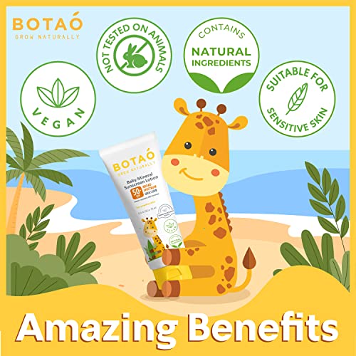 BOTAO BABY’S MINERAL Zinc Oxide SUNSCREEN LOTION: SPF50 Broad Spectrum UVA UVB,For sensitive skin Baby Face Body Protection, Sunblock Cream 2.5 Oz