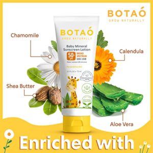 BOTAO BABY’S MINERAL Zinc Oxide SUNSCREEN LOTION: SPF50 Broad Spectrum UVA UVB,For sensitive skin Baby Face Body Protection, Sunblock Cream 2.5 Oz