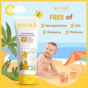 BOTAO BABY’S MINERAL Zinc Oxide SUNSCREEN LOTION: SPF50 Broad Spectrum UVA UVB,For sensitive skin Baby Face Body Protection, Sunblock Cream 2.5 Oz