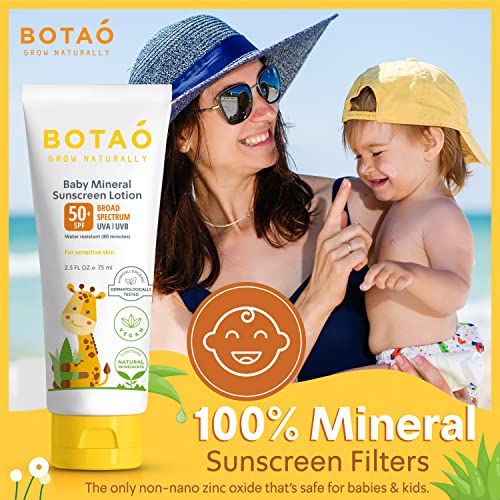 BOTAO BABY’S MINERAL Zinc Oxide SUNSCREEN LOTION: SPF50 Broad Spectrum UVA UVB,For sensitive skin Baby Face Body Protection, Sunblock Cream 2.5 Oz