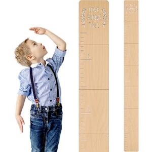 beautiful wooden growth chart for kids - upgraded easy install version - the perfect 6.5 ft height measurement chart w stickers to track your kids growth - modern boho nursery or playroom wall decor